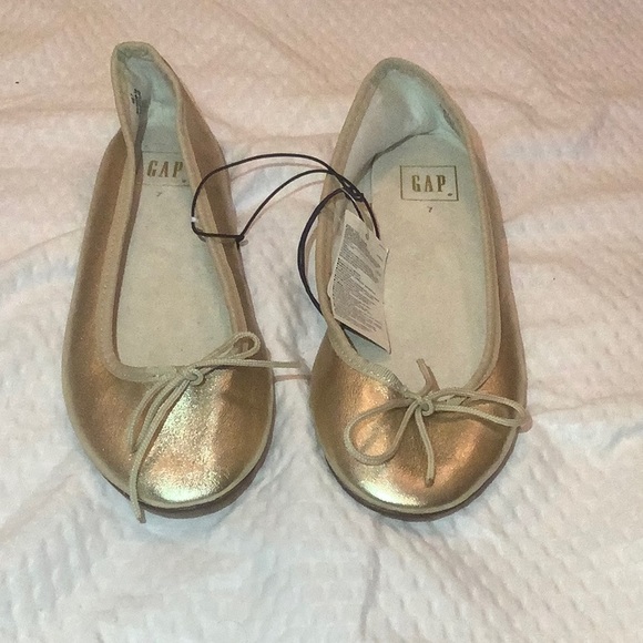 GAP Gold Metallic Leather Ballet Flats NWT - Picture 3 of 7